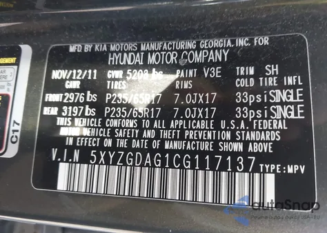 2012 Hyundai Santa Fe Gls V6 z USA, uszkodzony, nr VIN 5XYZGDAG1CG117137